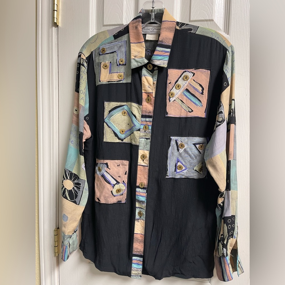 1980s/1990s art to wear abstract shirt by Saint Germaine Paris, Size S